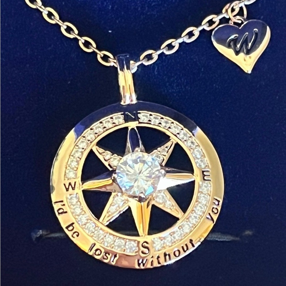 Gold Compass Star Pendant Necklace with Clear Crystal Accent by Unknown